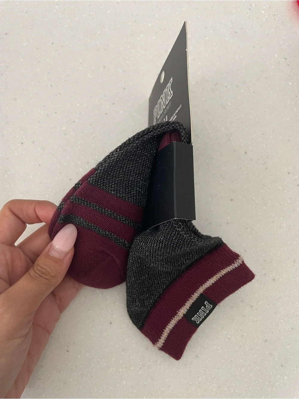 Victoria’s Secret PINK Shimmer Ankle Socks | Burgundy & Dark Gray | NWT